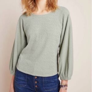 Anthropologie Green Textured Balloon Sleeve Top Small Women